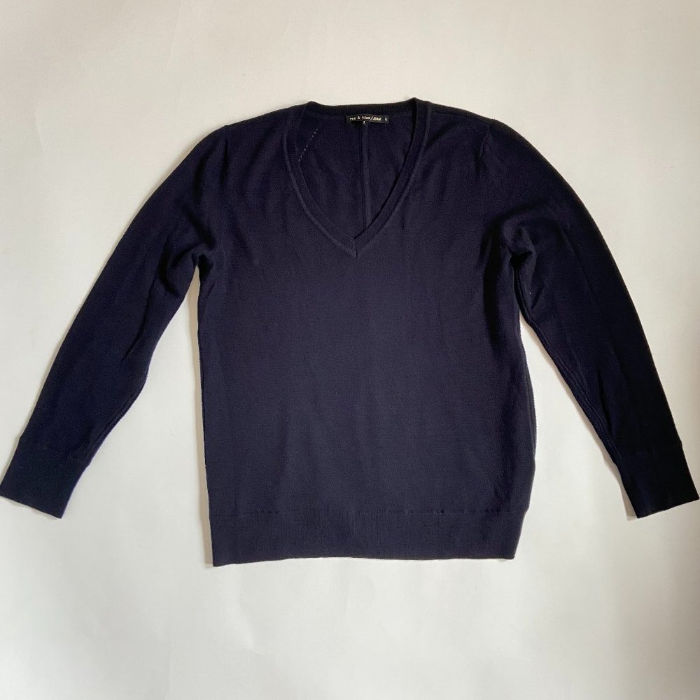 rag & bone / JEAN Size L Black 100% merino wool v neck sweater